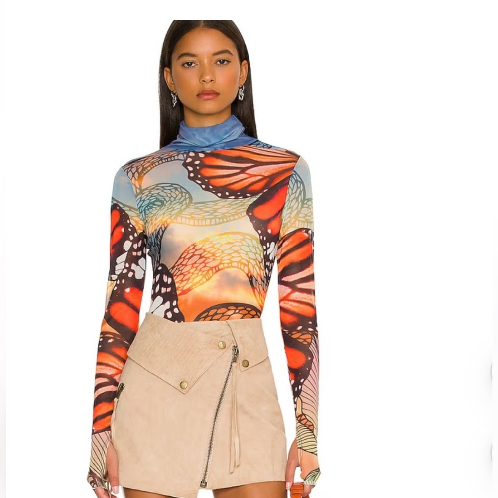 AFRM Colorful Butterfly Pattern Long Sleeve Top